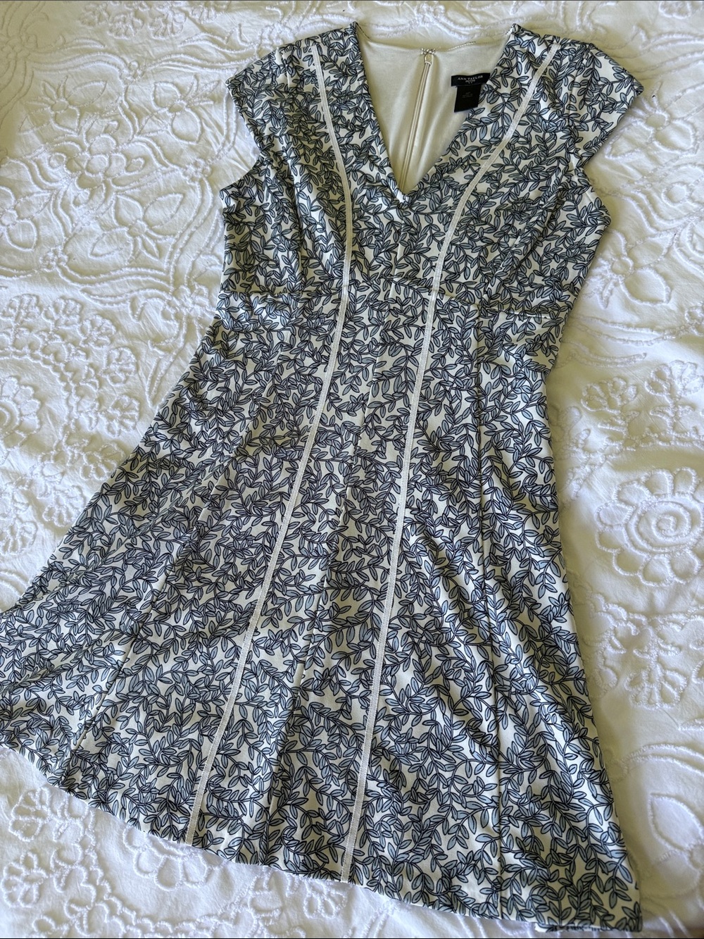 Banana Republic fit and flare dress with blue leaf print
